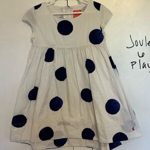 Girl’s Joules White and Navy Polka Dot Dress